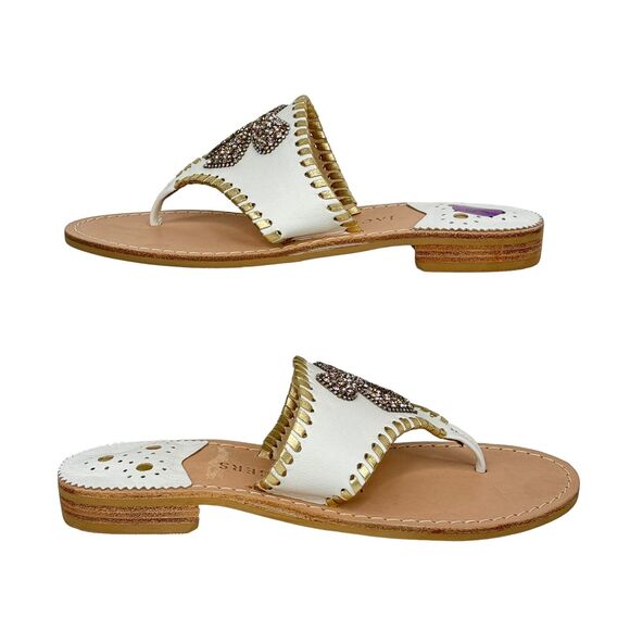 Jack Rogers Women’s White Gold Thong Sandal 6.5 Sparkle Bow Rhinestone Fancy NEW - Picture 5 of 11